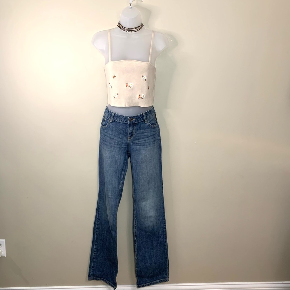 Forever 21 Embroidered Tube Top Tan Knit Spaghetti Straps Bandeau Boho Coquette